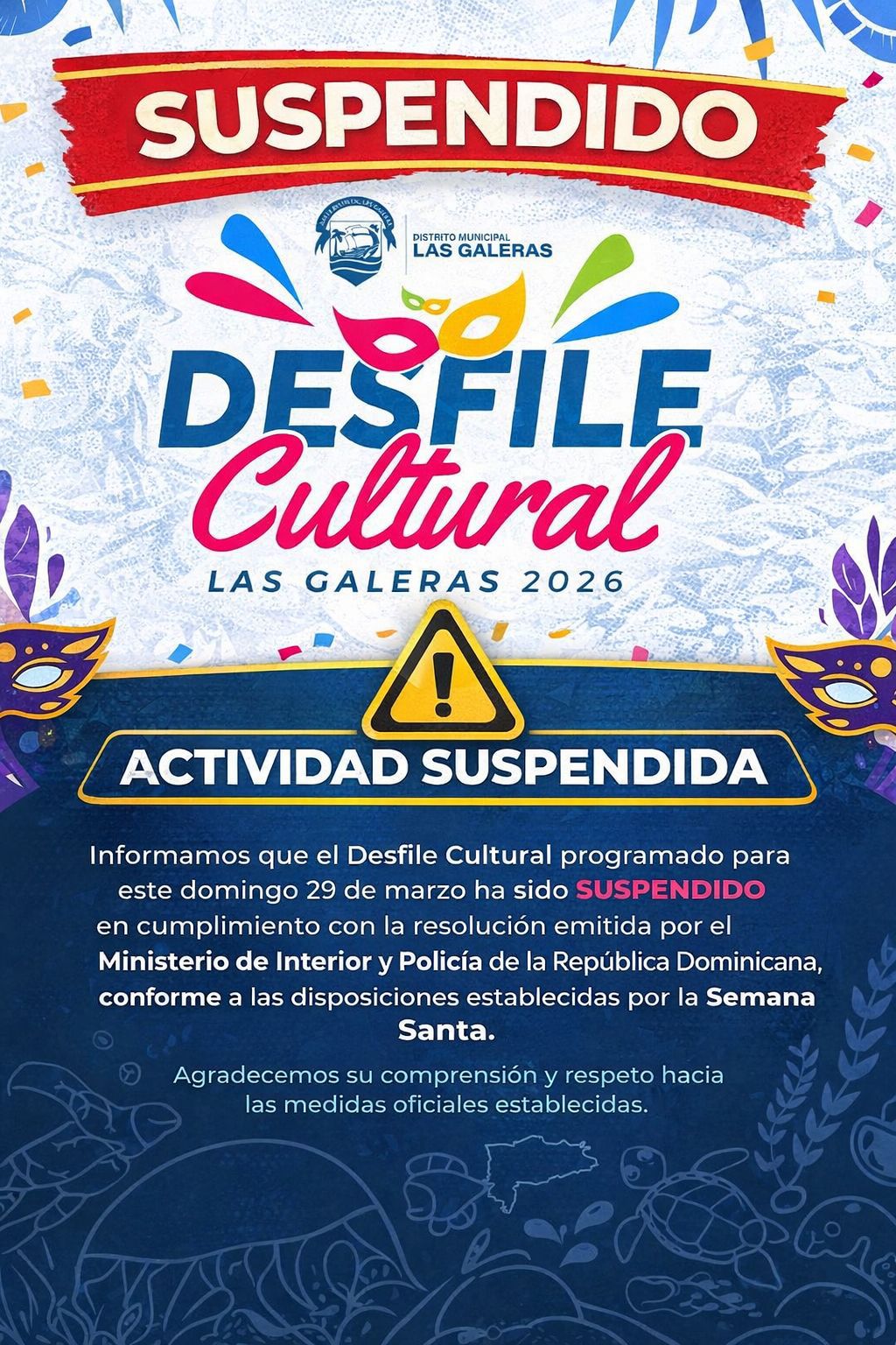 Suspenden Desfile Cultural Las Galeras 2026 por disposiciones de Semana Santa