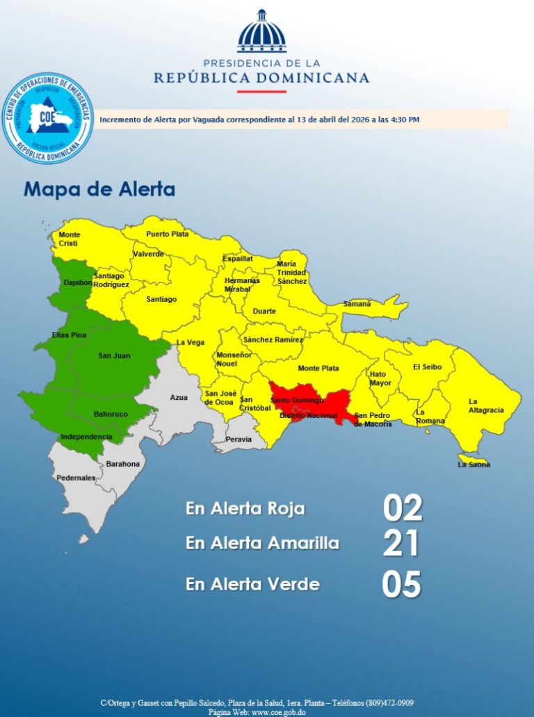 COE eleva al Gran Santo Domingo a alerta roja por intensas lluvias asociadas a vaguada