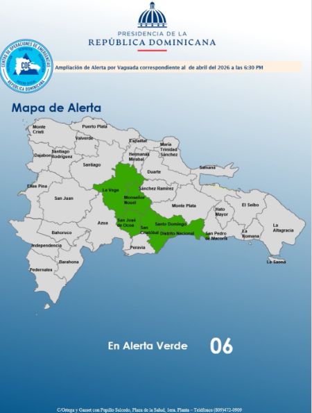 COE eleva a alerta verde a seis provincias por incidencia de vaguada