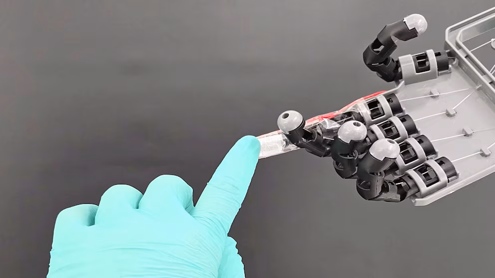 Desarrollan una piel electrónica elástica que permite a los robots responder al tacto