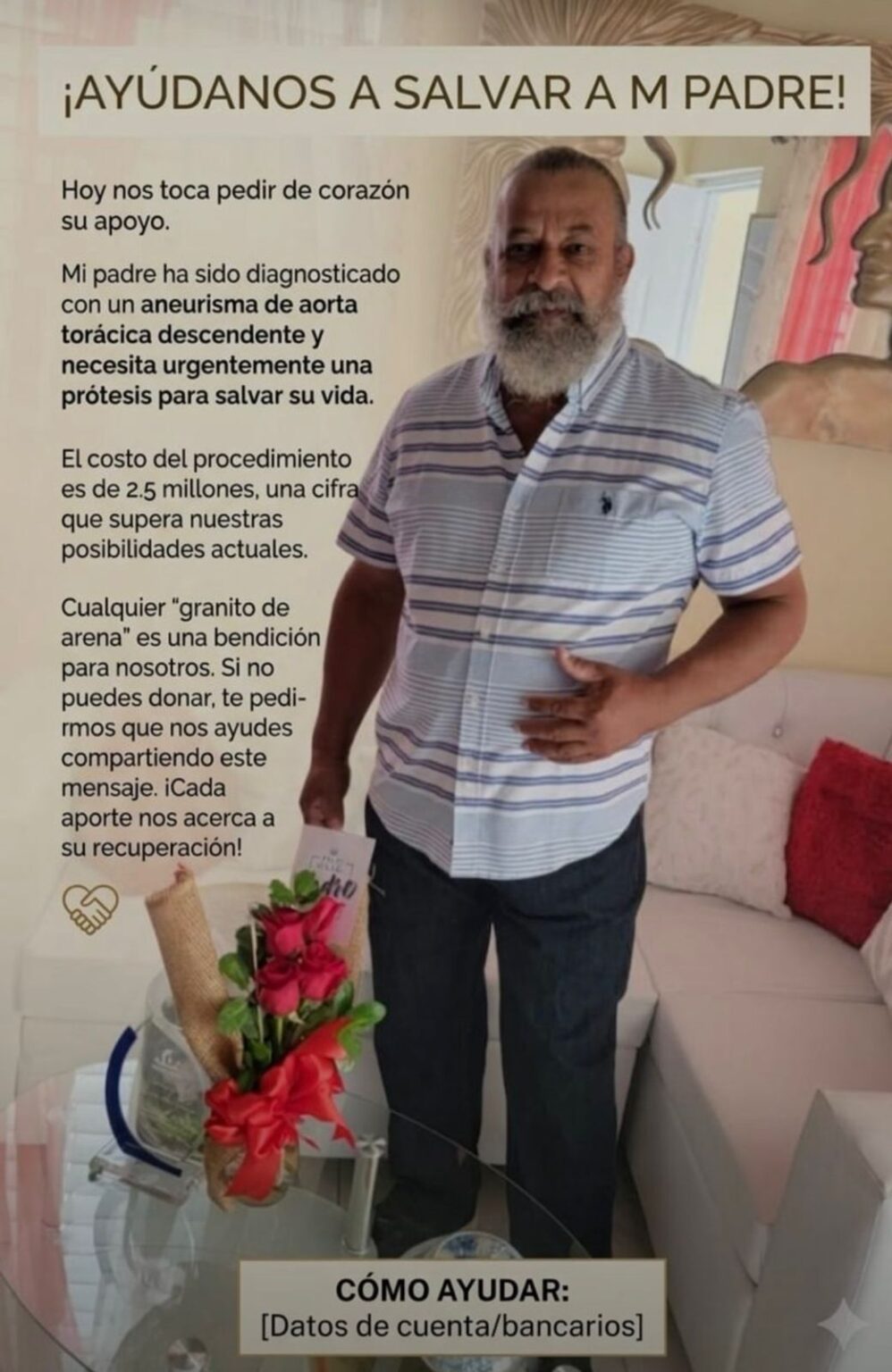 Familia solicita ayuda para paciente con aneurisma de aorta torácica en Santiago