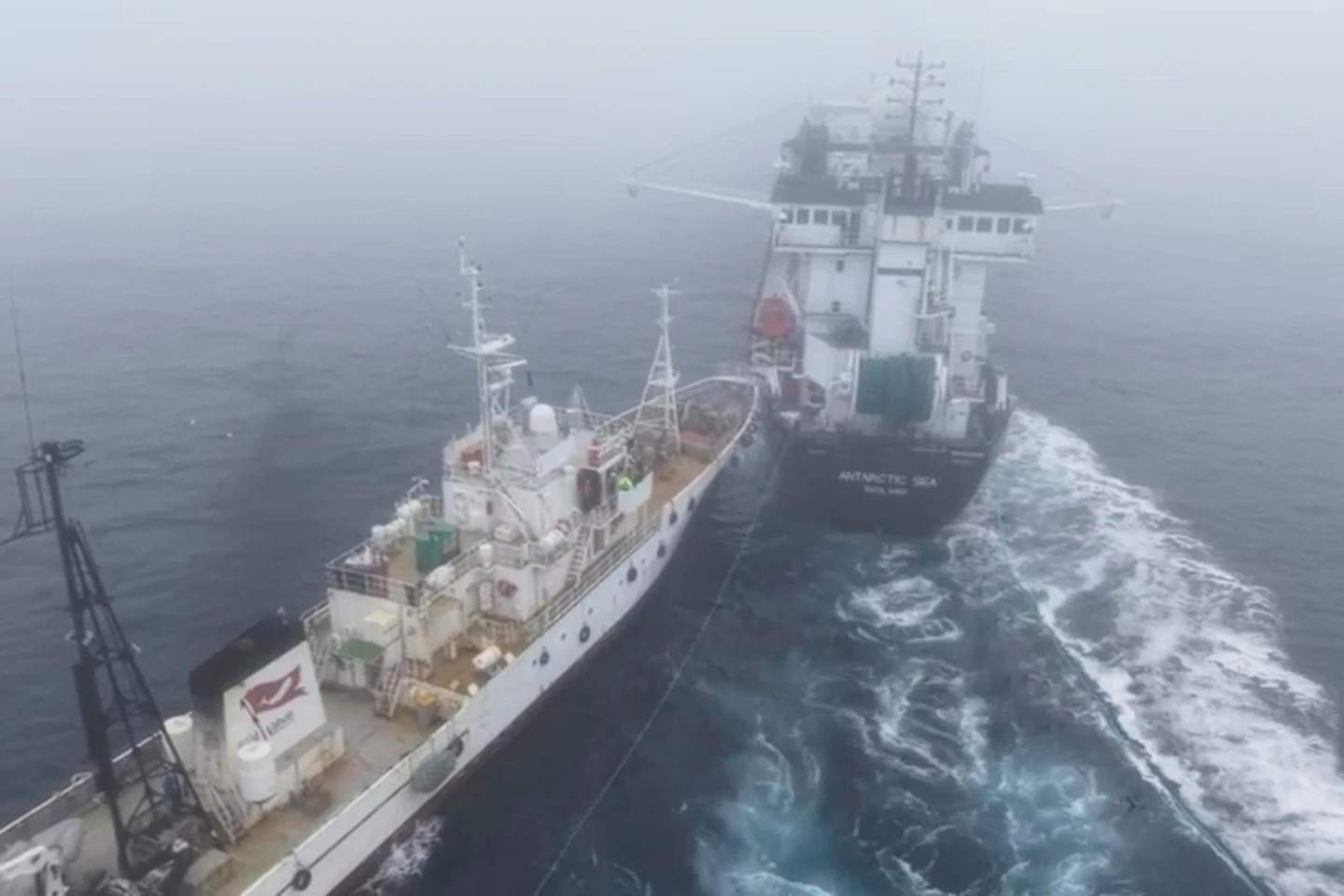 Un grupo de activistas es acusado de "ataque terrorista" tras colisionar con un arrastrero de krill antártico.