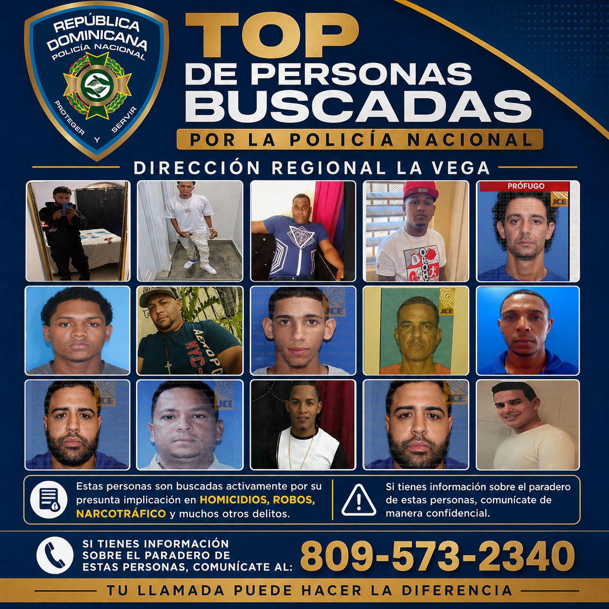 Policía Nacional difunde lista de los más buscados en La Vega