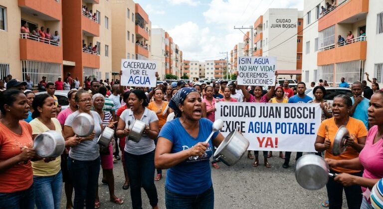 Cacerolazo en Ciudad Juan Bosch por falta de agua potable