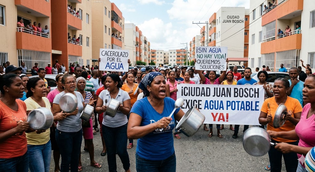 Cacerolazo en Ciudad Juan Bosch por falta de agua potable