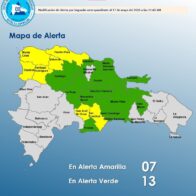 COE coloca 19 provincias y al Distrito Nacional bajo alerta por efectos de vaguada