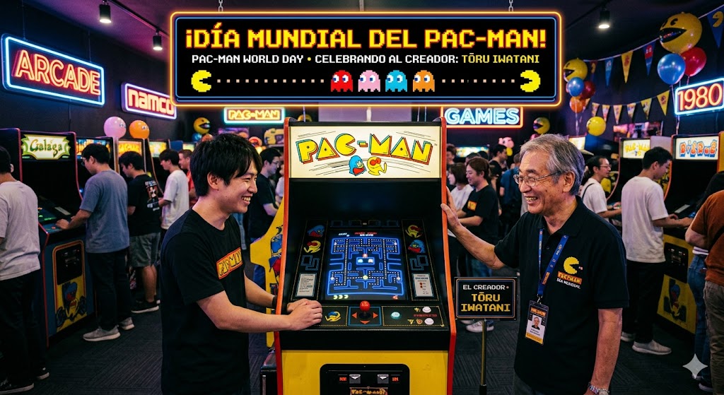 Día Mundial del Pac-Man. Videojuego arcade creado por el diseñador de videojuegos Tōru Iwatani