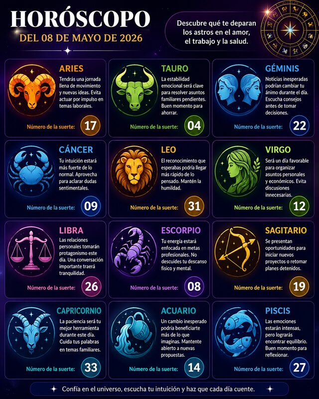 Horóscopo del 08 de mayo de 2026