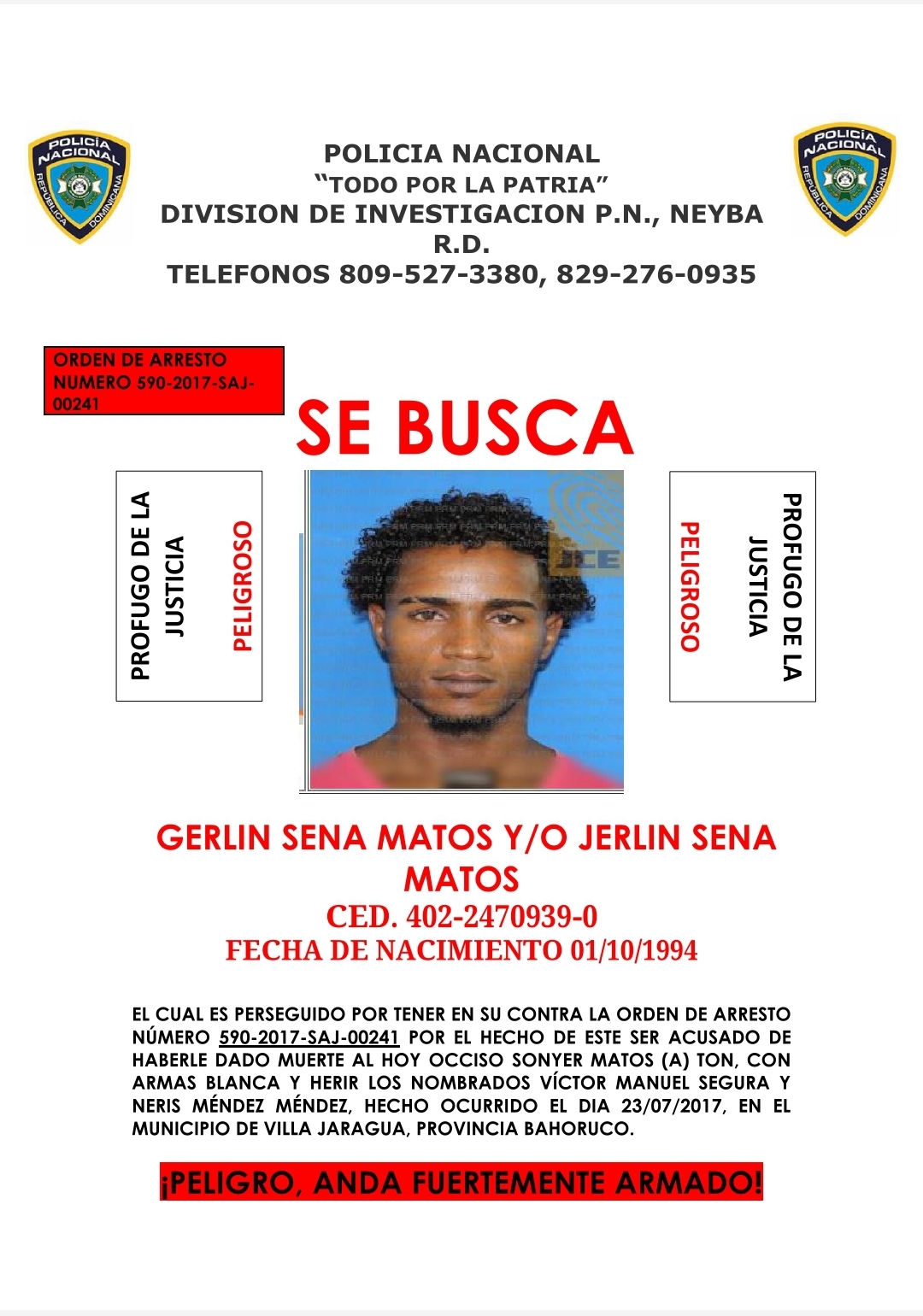 Policía Nacional emite orden de busca y captura contra hombre en Neyba