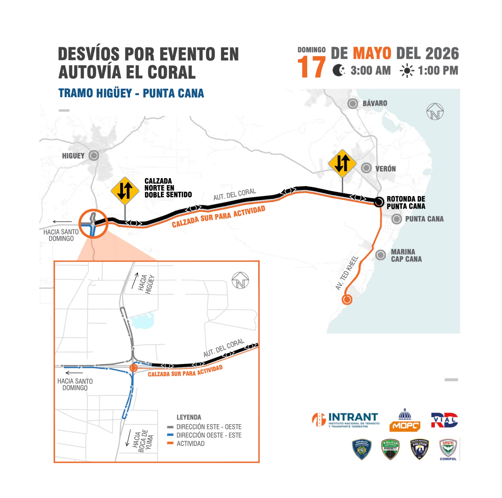 IRONMAN 70.3 Cap Cana será este domingo 17 de mayo, y habrá cierre de tramo en la autovía del Coral.
