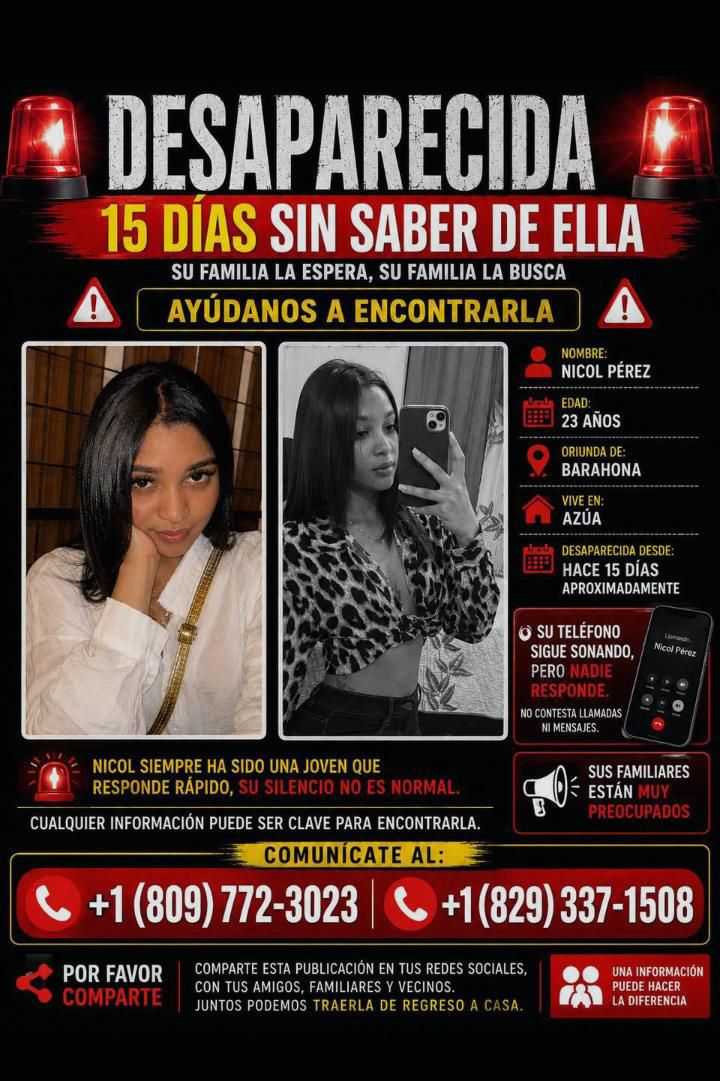 Familiares buscan a joven desaparecida hace 15 días entre Azua y Barahona