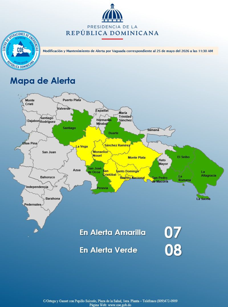 COE mantiene 15 provincias en alerta por intensas lluvias y tormentas