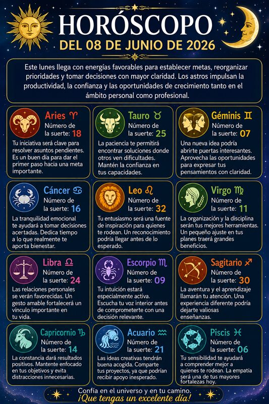 Horóscopo del 08 de junio de 2026