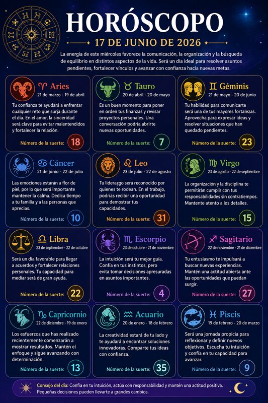Horóscopo del 17 de junio de 2026