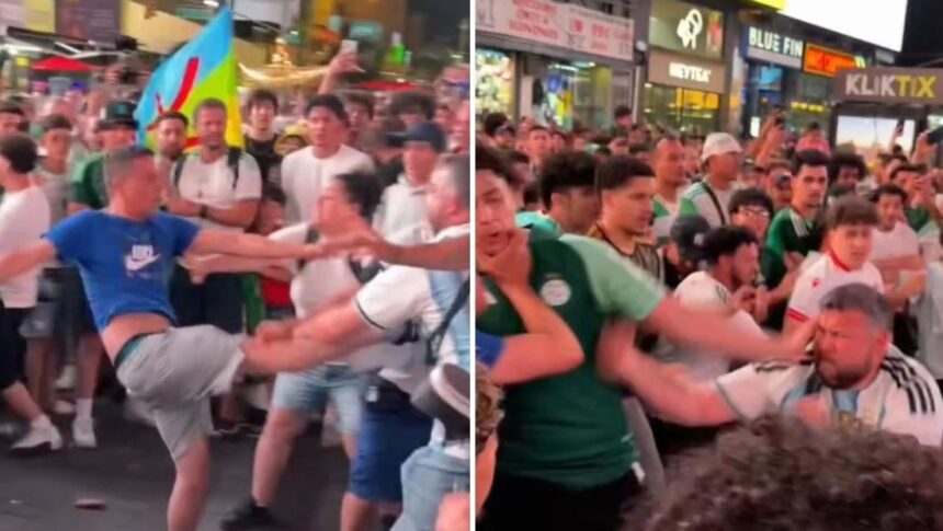 Hinchas de Argentina y Argelia protagonizan pelea en Times Square previo a su debut en el Mundial 2026