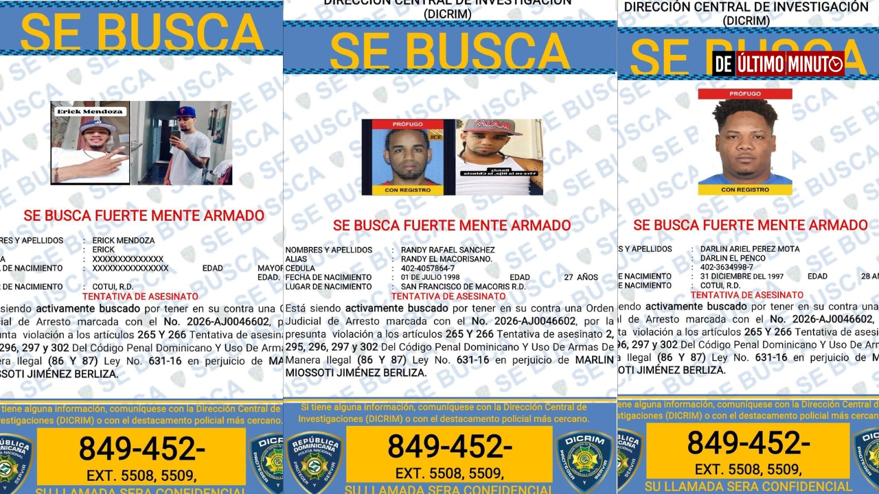 Policía busca a tres hombres acusados de tentativa de asesinato en Cotuí