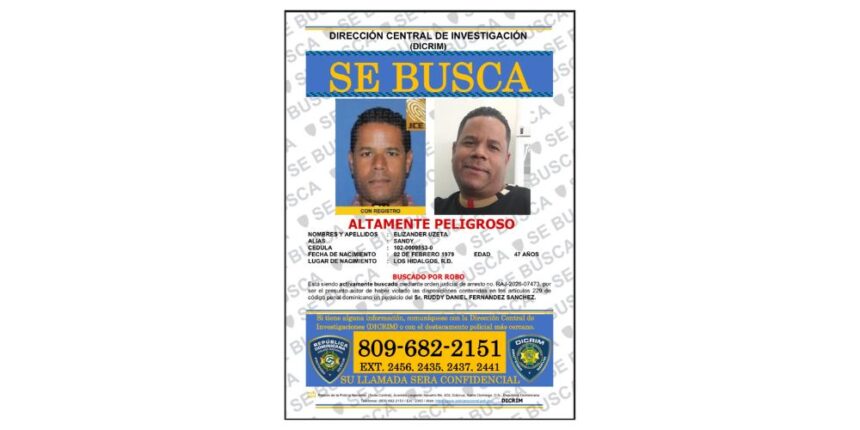 DICRIM emite alerta de captura contra “Sandy”, presuntamente fuertemente armado