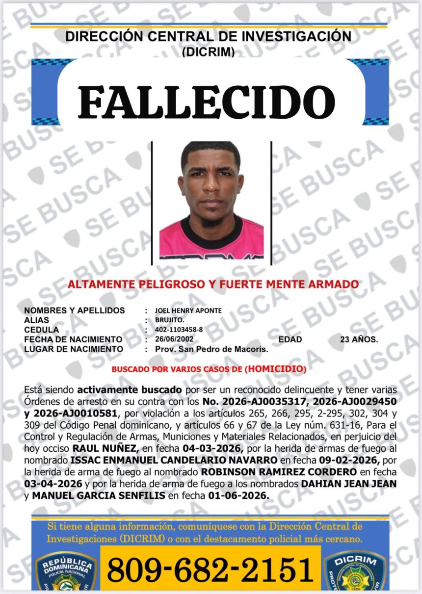 Muere presunto implicado en homicidio durante enfrentamiento con agentes del DICRIM en San Pedro de Macorís