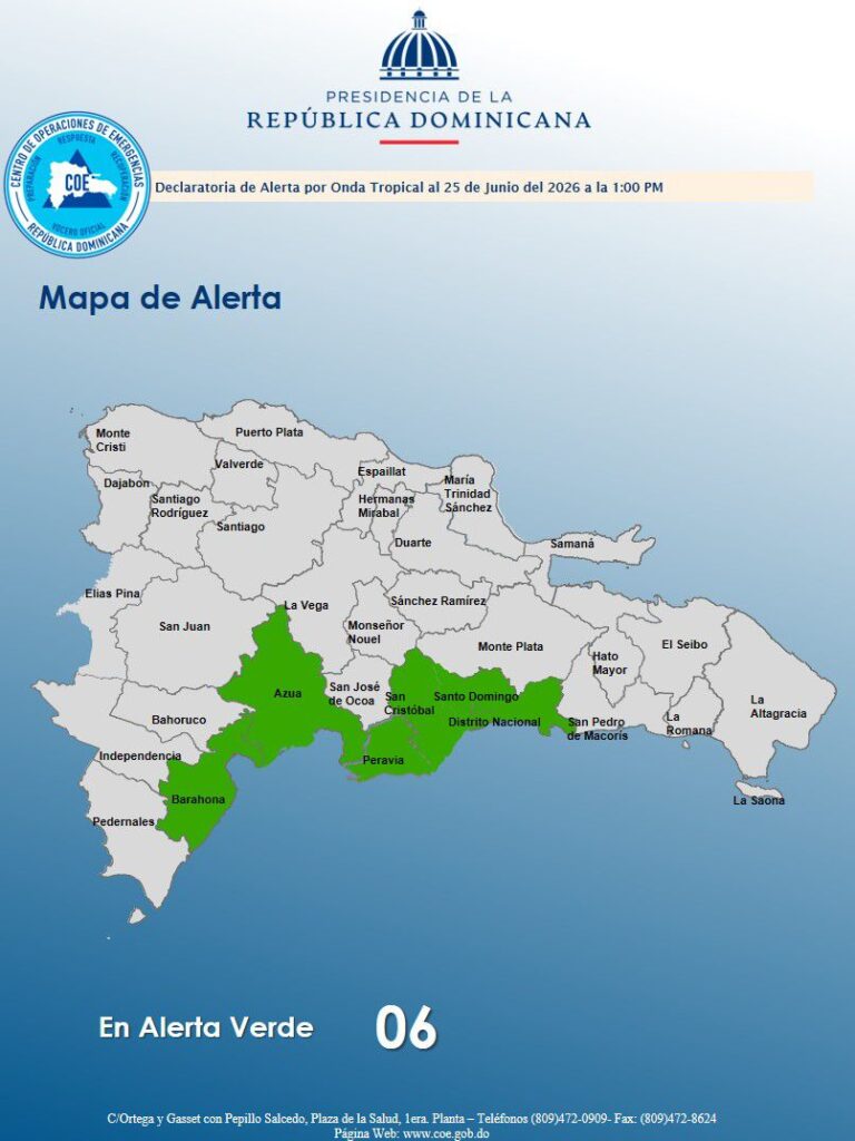 COE emite alerta verde para seis provincias por lluvias asociadas a onda tropical