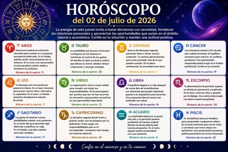 Horóscopo del 02 de julio de 2026