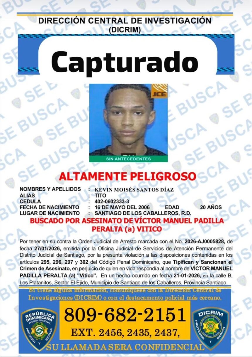 Capturan a “Tito”, acusado de matar a un joven y herir a otro en conflicto entre bandas en Santiago