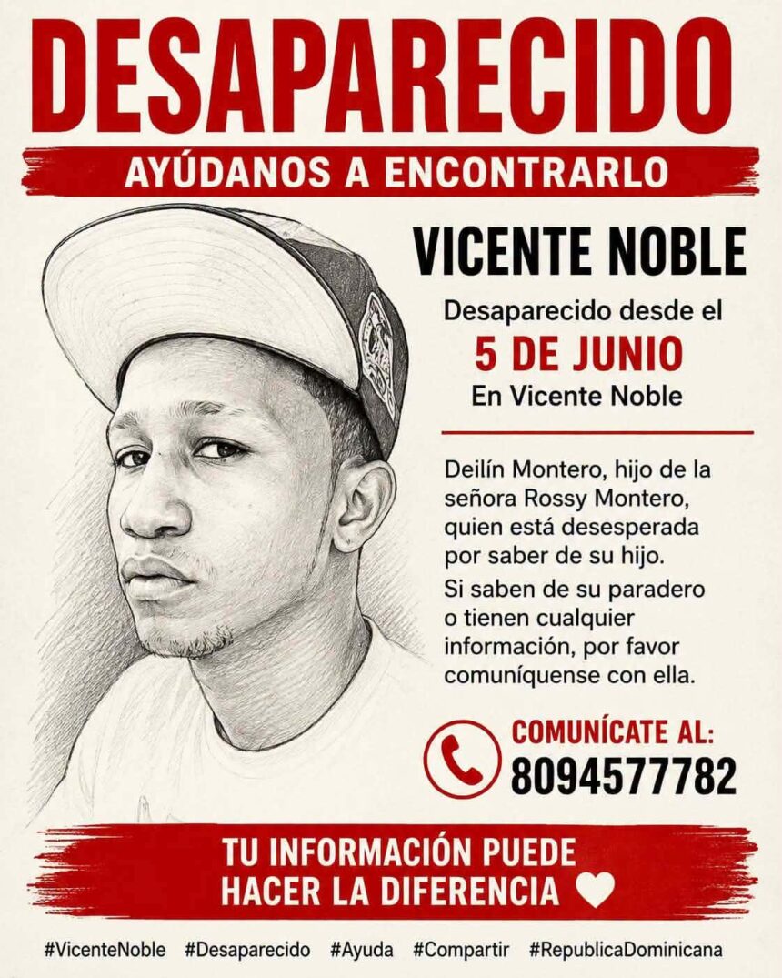 Familia solicita ayuda para localizar a joven desaparecido en Vicente Noble