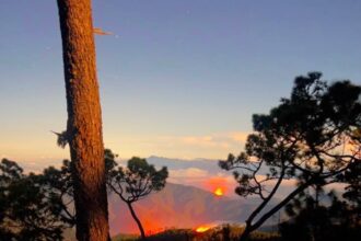 Helicóptero moviliza brigadistas para combatir incendio forestal en el Parque Nacional Armando Bermúdez