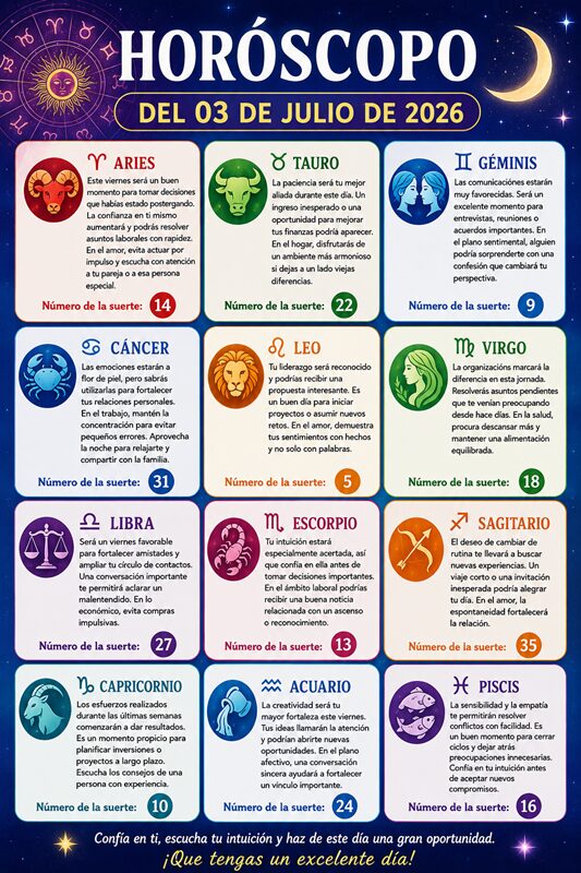 Horóscopo del 03 de julio de 2026