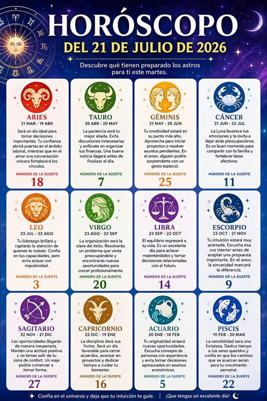 Horóscopo del 21 de julio de 2026