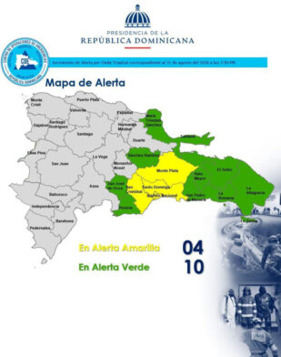 COE eleva a cuatro las demarcaciones en alerta amarilla y mantiene diez en verde por onda tropical