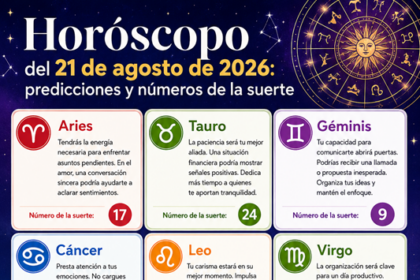 Horóscopo del 21 de agosto de 2026: predicciones y números de la suerte