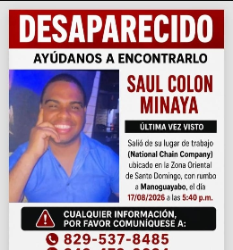 Buscan a Saúl Colón Minaya, hombre de 40 años reportado como desaparecido en Santo Domingo