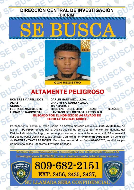 Policía busca a “Darlyn Zaza” por muerte de joven tras incidente en Santiago; ocupa vehículo utilizado