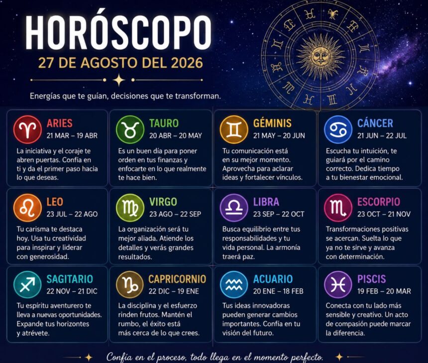 Horóscopo de hoy, jueves 27 de agosto de 2026: descubre qué te deparan los astros