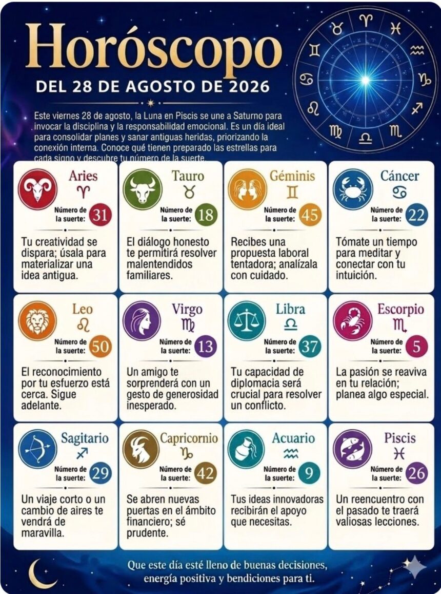 Horóscopo del 28 de agosto de 2026: descubre tu número de la suerte