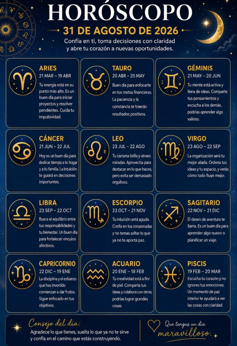 Horóscopo del 31 de agosto de 2026: descubre qué te deparan los astros y tu número de la suerte