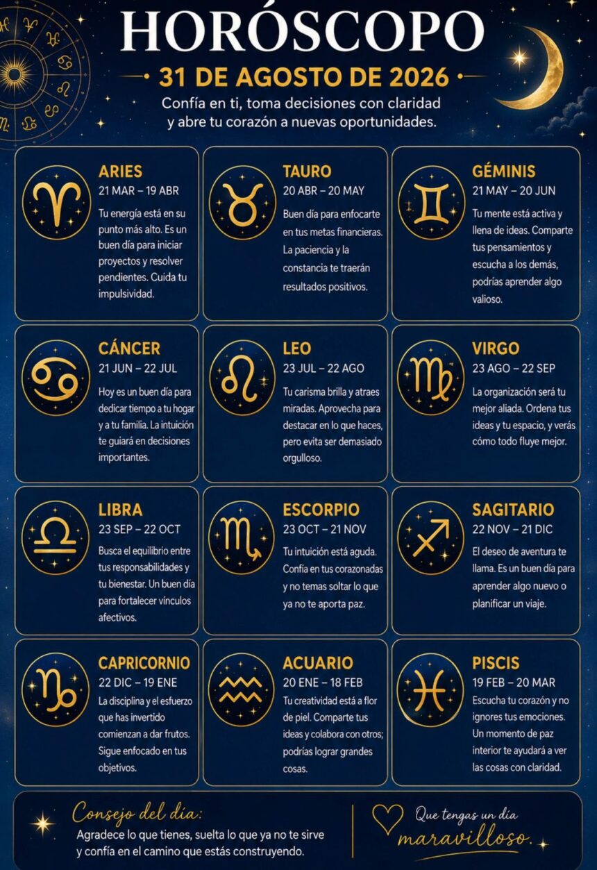 Horóscopo del 31 de agosto de 2026: descubre qué te deparan los astros y tu número de la suerte