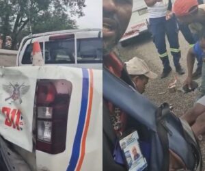 Haitiano se estrella contra guagua de Comipol en Bonao y queda tirado en el pavimento