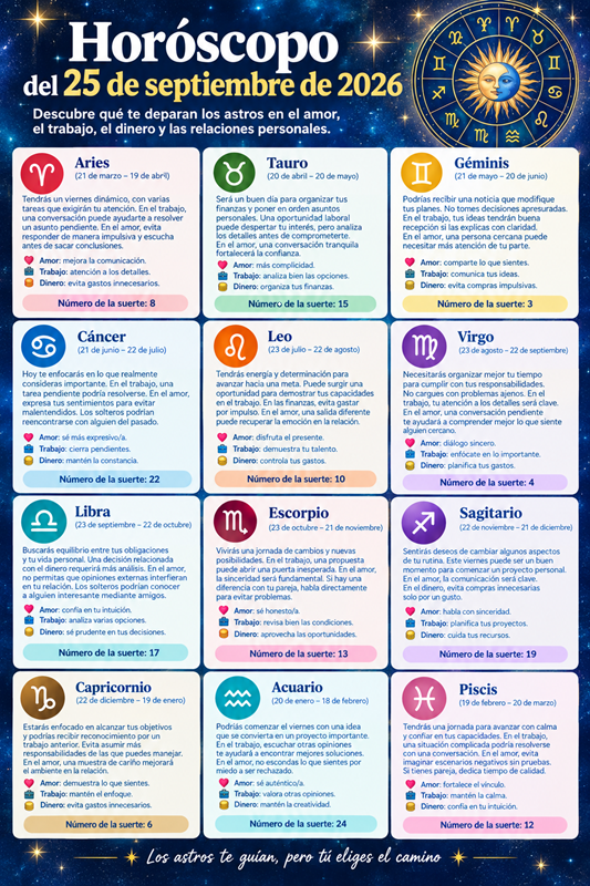 Horóscopo del 25 de septiembre de 2026: predicciones para los 12 signos