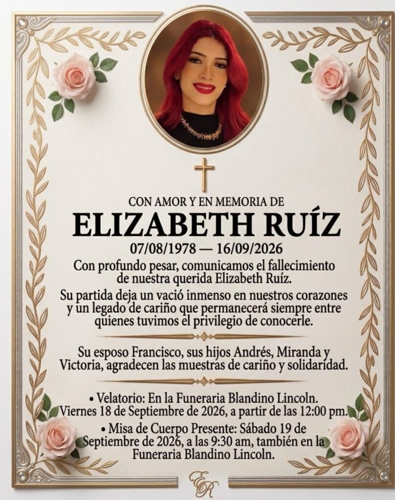 Elizabeth Ruiz será despedida este viernes en la Funeraria Blandino