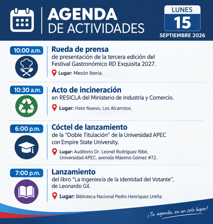 Agenda del día: martes 15 de septiembre de 2026