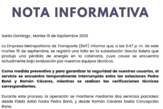 Falla eléctrica provoca interrupción temporal del Metro entre Pedro Bonó y Ramón Cáceres