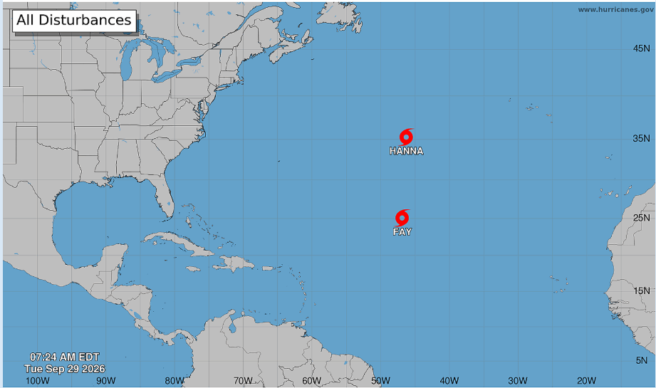 Las tormentas Hanna y Fay avanzan por el Atlántico central