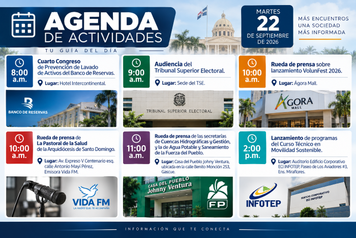 Agenda del día: martes 22 de septiembre de 2026