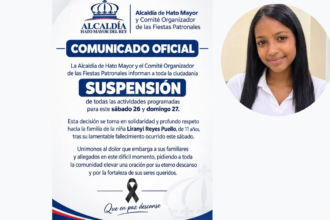 Alcaldía de Hato Mayor suspende Fiestas Patronales tras fallecimiento de niña de 11 años