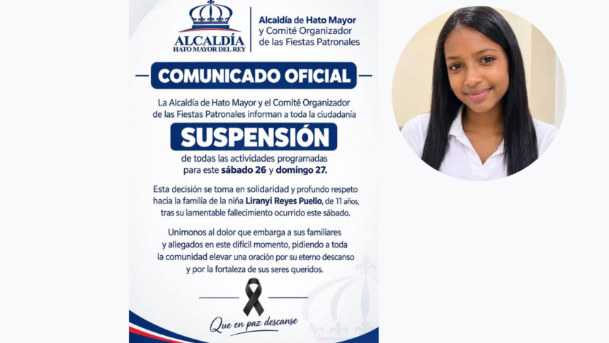 Alcaldía de Hato Mayor suspende Fiestas Patronales tras fallecimiento de niña de 11 años