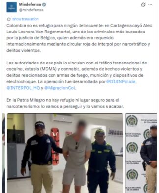 Capturan en Cartagena a belga buscado por Interpol por narcotráfico y hechos violentos