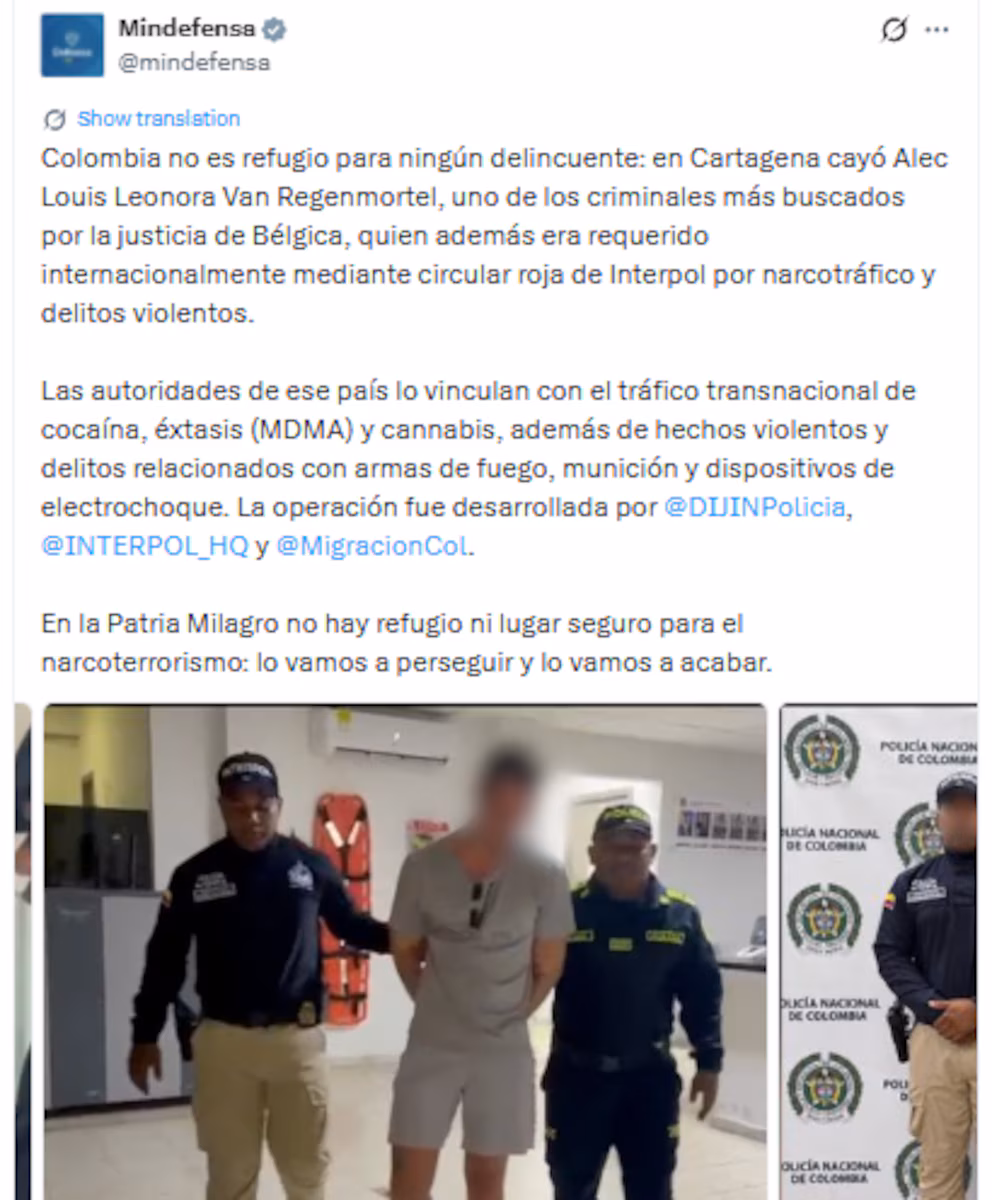 Capturan en Cartagena a belga buscado por Interpol por narcotráfico y hechos violentos