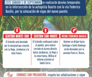 Anuncian desvíos temporales en entrada a Jarabacoa por colocación de vigas de nuevo puente