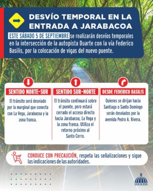 Anuncian desvíos temporales en entrada a Jarabacoa por colocación de vigas de nuevo puente